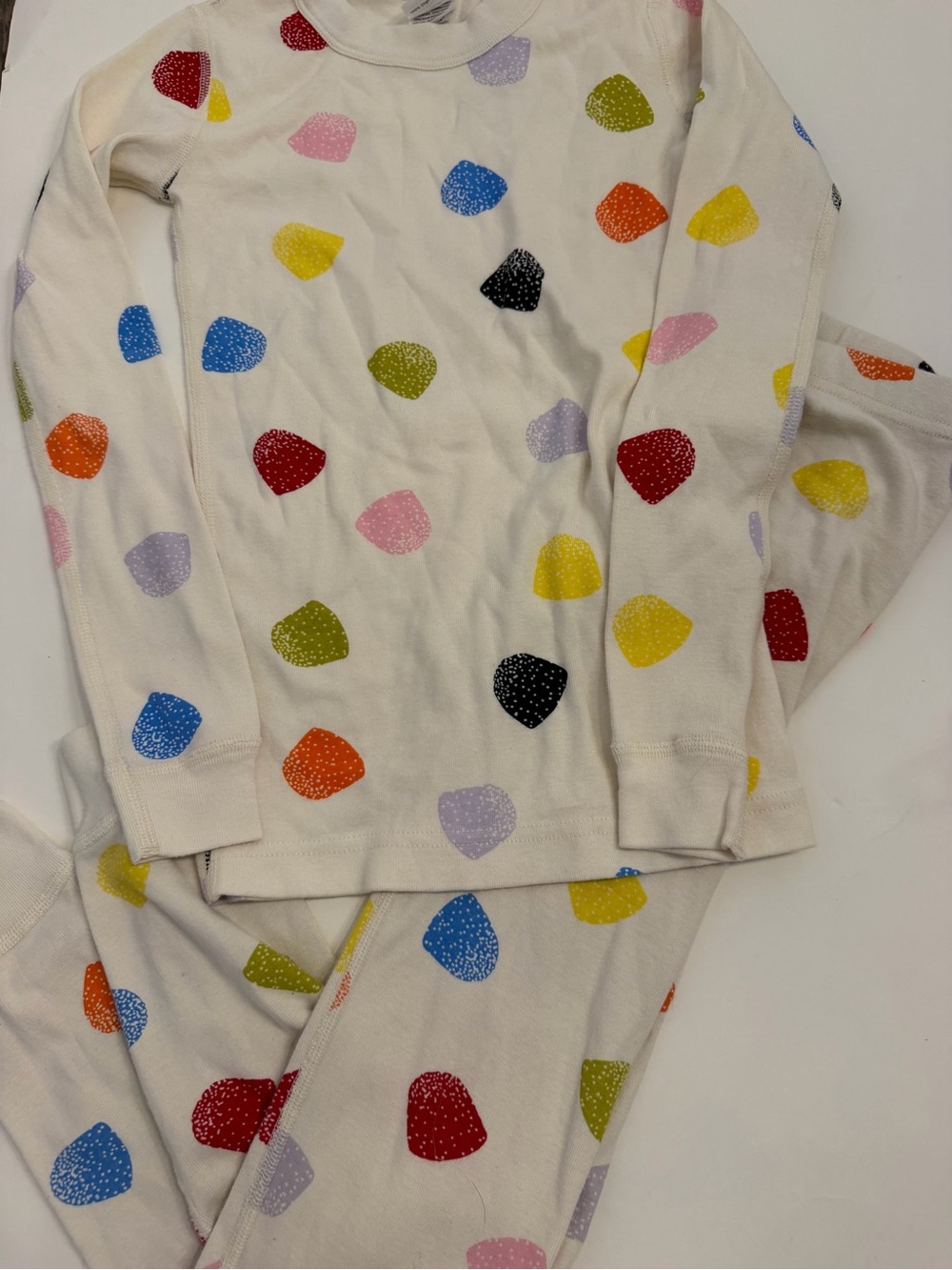Hanna Andersson Kids Cream Long-Sleeve Pj  Set Colorful gumdrop print size 130